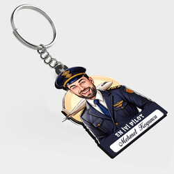 Karikatürlü - Yakışıklı Erkek Pilot İsimli Anahtarlık