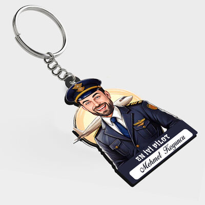 Karikatürlü - Yakışıklı Erkek Pilot İsimli Anahtarlık - 1