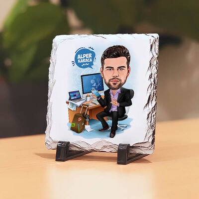 Karikatürlü Yatırımcı Erkek Taş Baskı - 1