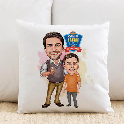 Karizmatik Baba ve Oğlu Karikatürlü Yastık - 1