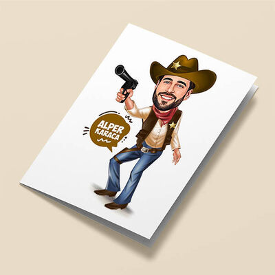 Karizmatik Kovboy Karikatürlü Tebrik Kartı - 1