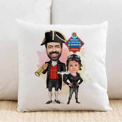 Kaşif Baba ve Kızı Karikatürlü Yastık - 1