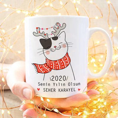 Kediciğin Yeni Yıldan Dileği Kupa Bardak - 1