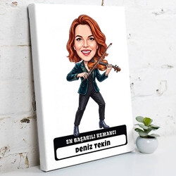 Keman Sanatçısı Müzisyen Kadın Karikatürlü Kanvas Tablo