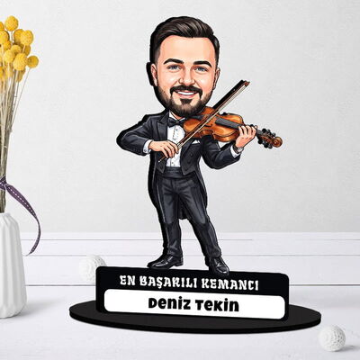 Kemancı Müzisyen Erkek Karikatürlü Biblo - 1