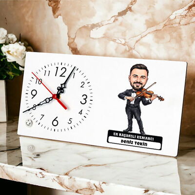 Kemancı Müzisyen Erkek Karikatürlü Masa Saati - 1
