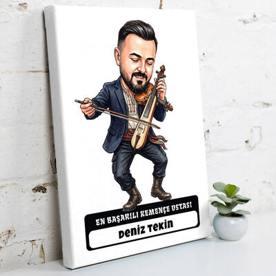 Kemençe Ustası Müzisyen Erkek Karikatürlü Kanvas Tablo - 1