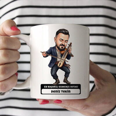 Kemençe Ustası Müzisyen Erkek Karikatürlü Kupa Bardak - 1
