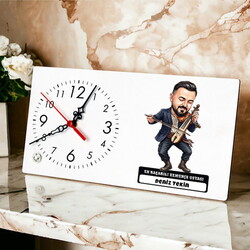 Kemençe Ustası Müzisyen Erkek Karikatürlü Masa Saati