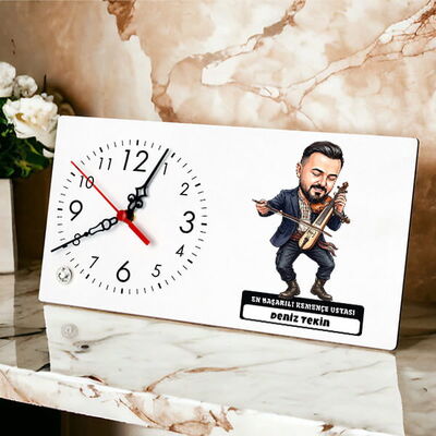 Kemençe Ustası Müzisyen Erkek Karikatürlü Masa Saati - 1