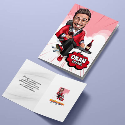 Keyif Çatan Erkek Karikatürlü Tebrik Kartı - 4