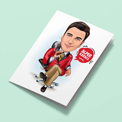 Keyif Yapan Patron Karikatürlü Tebrik Kartı - 1