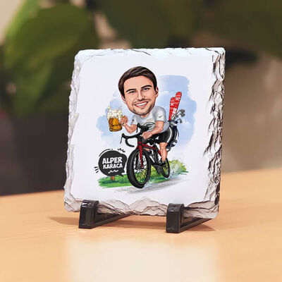 Keyifçi Erkek Karikatürlü Taş Baskı - 1