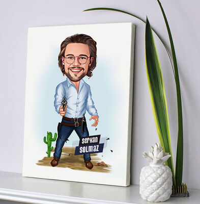 Kibar Kovboy Karikatürlü Kanvas Tablo - 1
