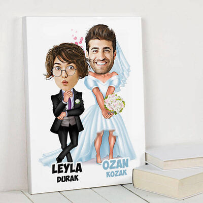 Kılıbık Damat Karikatürlü Kanvas Tablo - 1