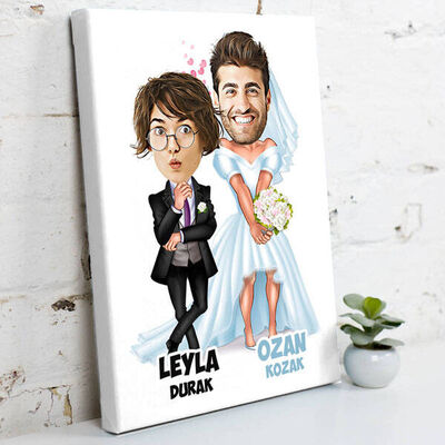 Kılıbık Damat Karikatürlü Kanvas Tablo - 2