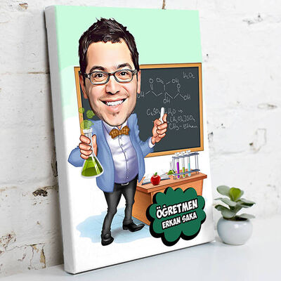 Kimya Öğretmeni Karikatürlü Kanvas Tablo - 1