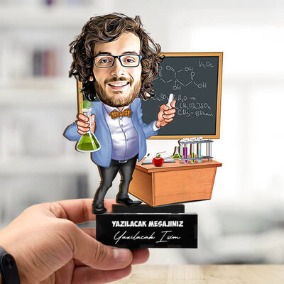 Kimyacı Erkek Öğretmen Karikatürlü Biblo - 1
