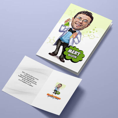 Kimyager Erkek Karikatürlü Tebrik Kartı - 4