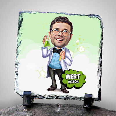 Kimyager Karikatürlü Dekoratif Taş - 1
