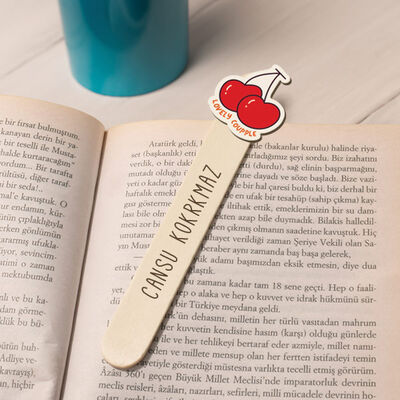 Kiraz Simgeli İsimli Ahşap Kitap Okuma Ayracı - 3