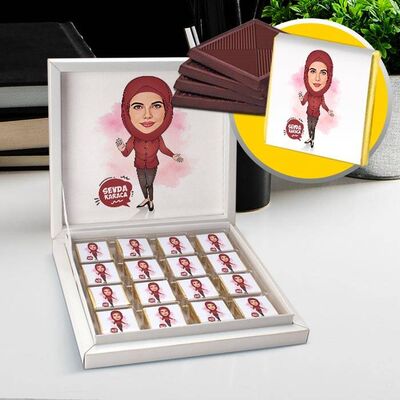 Kırmızı Başörtülü Kadın Karikatürlü Çikolata Kutusu - 1