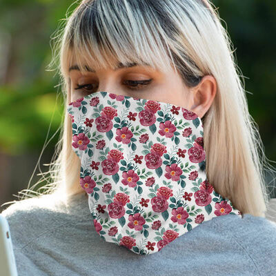 Kırmızı Çiçekler Boyunluk Maske Bandana - 1