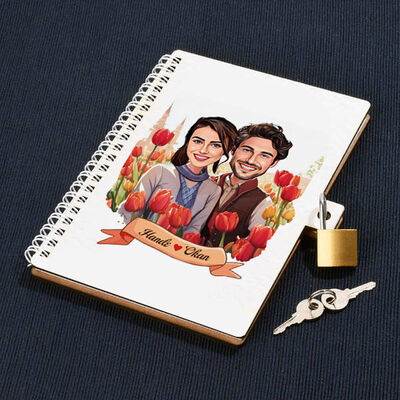 Kırmızı Laleler ve Aşkımız Karikatürlü Kilitli Defter - 1