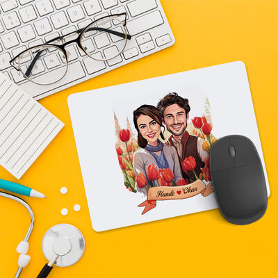 Kırmızı Laleler ve Aşkımız Karikatürlü Mousepad - 1