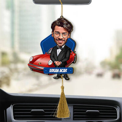 Kırmızı Spor Araba ve Yakışıklı Karikatürlü Araba Süsü - 1