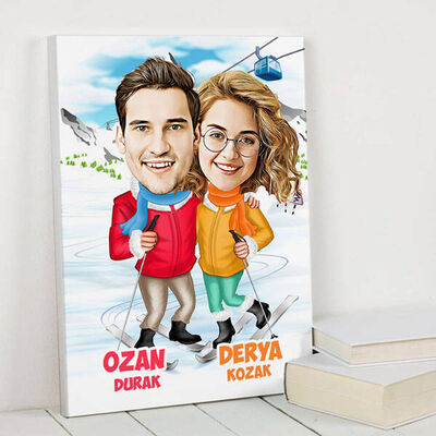 Kış Tatili Karikatürlü Kanvas Tablo - 1