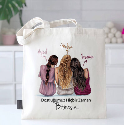 Kişiye Özel 3 Kız Arkadaş Bez Çanta - 1