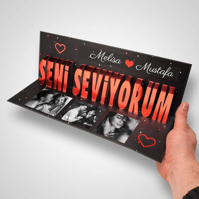 Kişiye Özel 3D Seni Seviyorum Kartı - 1