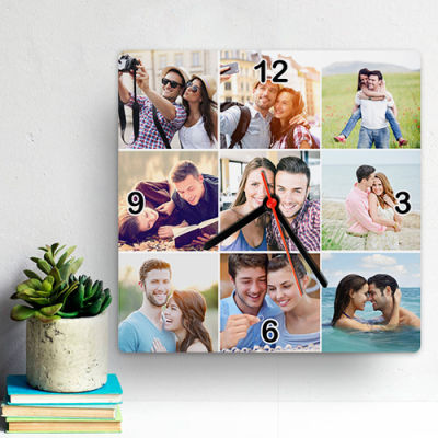 Kişiye Özel 9 Fotoğraflı Kare Duvar Saati - 1