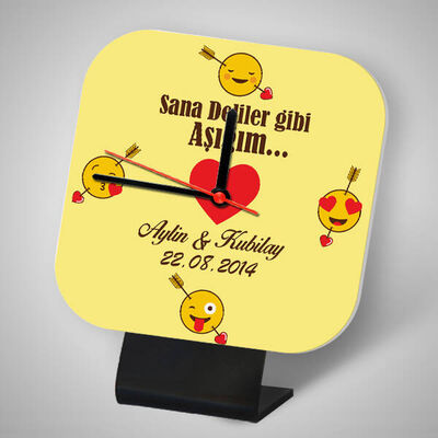 Kişiye Özel Aşık Emoji Kare Masa Saati - 1