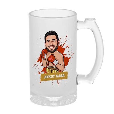 Kişiye Özel Boksör Karikatürlü Bira Bardağı - 1