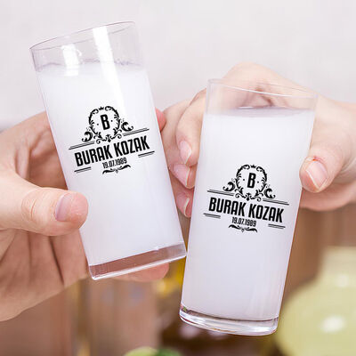 Kişiye Özel Doğum Tarihli Tasarım İkili Rakı Bardağı - 2