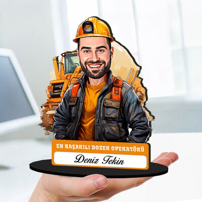 Kişiye Özel Dozer Operatörüne Hediye Karikatürlü Biblo - 1