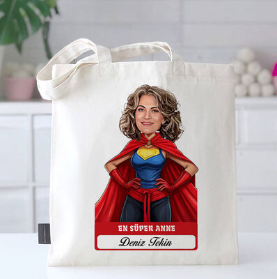 Kişiye Özel En Süper Anne Karikatürlü Bez Çanta - 1