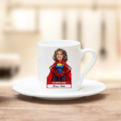 Kişiye Özel En Süper Anne Karikatürlü Kahve Fincanı - 2