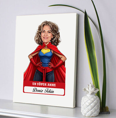 Kişiye Özel En Süper Anne Karikatürlü Kanvas Tablo - 2