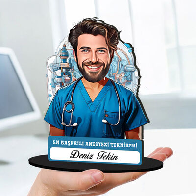 Kişiye Özel Erkek Anestezi Teknikerine Hediye Karikatürlü Biblo - 1