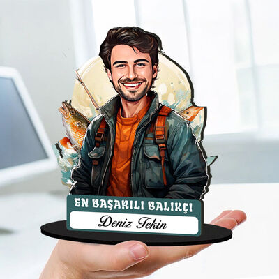 Kişiye Özel Erkek Balıkçıya Hediye Karikatürlü Biblo - 1