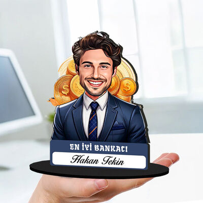 Kişiye Özel Erkek Bankacıya Hediye Karikatürlü Biblo - 1