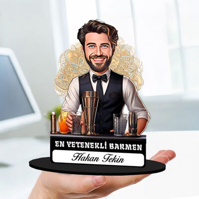 Kişiye Özel Erkek Barmene Hediye Karikatürlü Biblo - 1