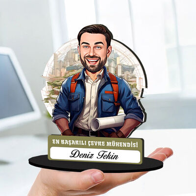 Kişiye Özel Erkek Çevre Mühendisine Hediye Karikatürlü Biblo - 1
