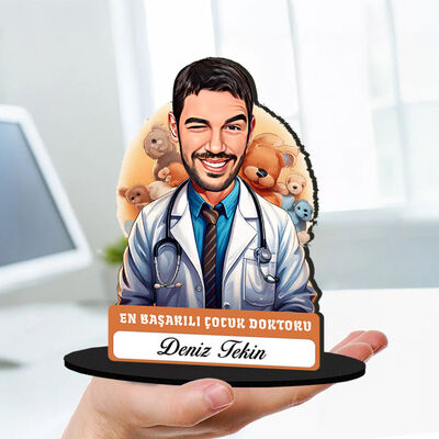 Kişiye Özel Erkek Çocuk Doktoruna Hediye Karikatürlü Biblo - 1