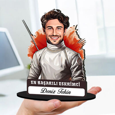 Kişiye Özel Erkek Eskrimciye Hediye Karikatürlü Biblo - 1