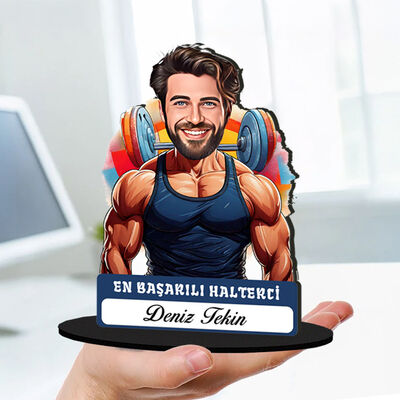 Kişiye Özel Erkek Halterciye Hediye Karikatürlü Biblo - 1