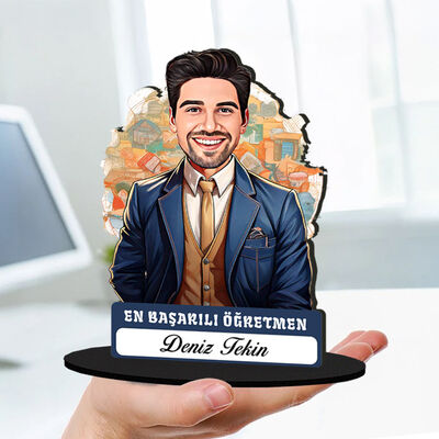 Kişiye Özel Erkek Öğretmene Hediye Karikatürlü Biblo - 1